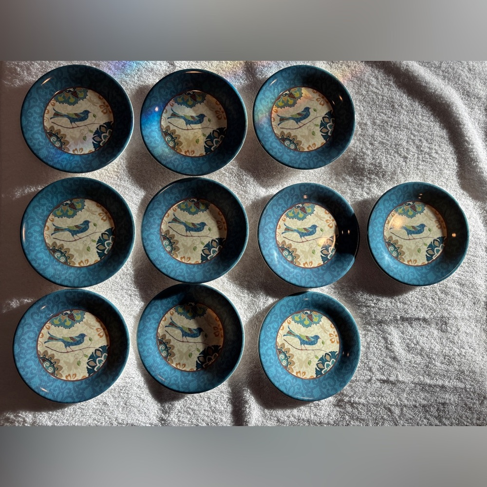 Keller-Charles Philadelphia Set of 10 Decorative Blue Bird Dessert Plates. 6”